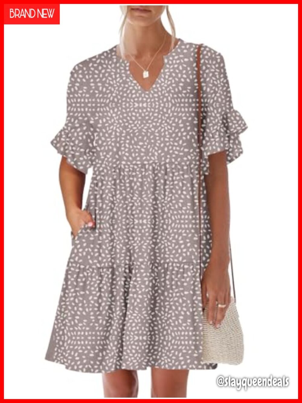 Womens Summer Mini Dress V-Neck Ruffle Sleeve Tiered A-Line